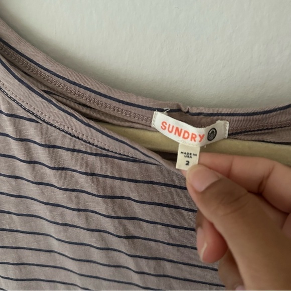 Sundry Ruched Striped T-Shirt Dress Tan Size 2 - Picture 8 of 9